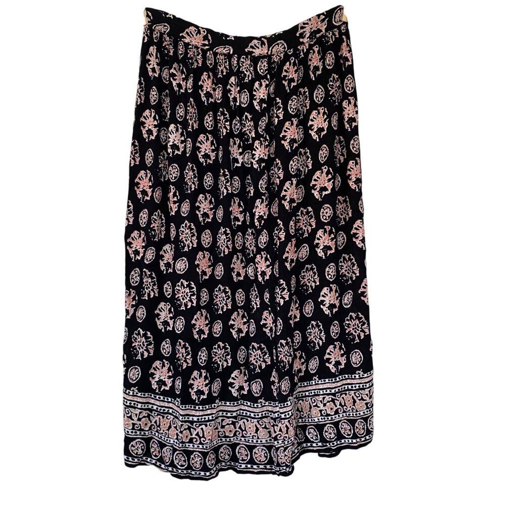 Vintage Liz Baker Essential Black Patterned Gypsy Pleated Maxi Skirt Size M - Picture 6 of 8